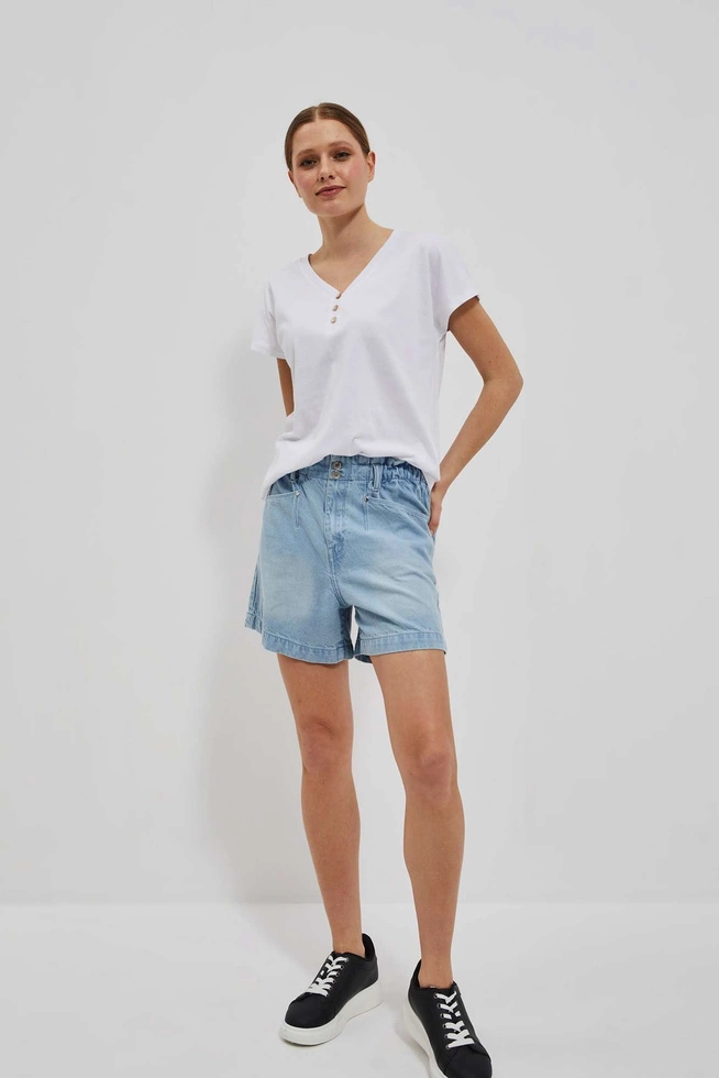 T-shirt z dekoltem w serek i guzikami biały