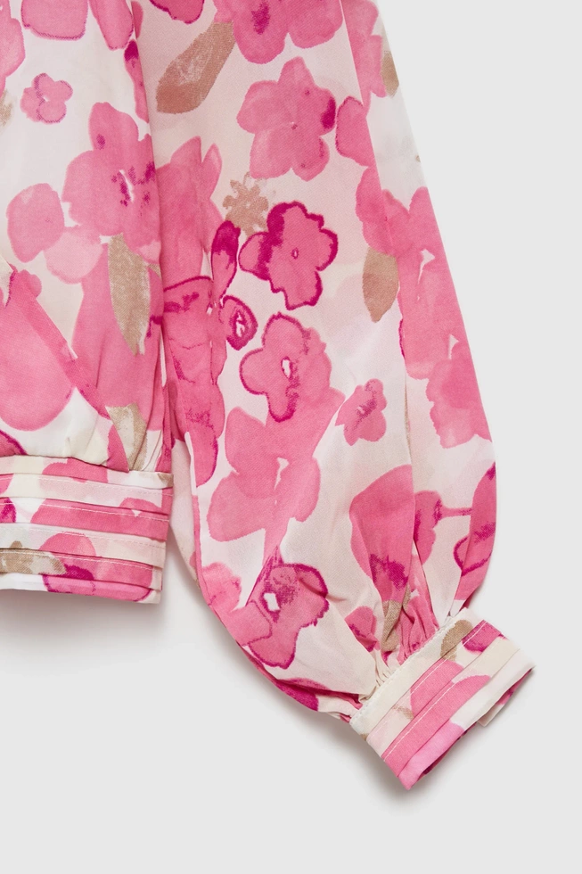Koszula w kwiaty z bufiastymi rękawami różowa