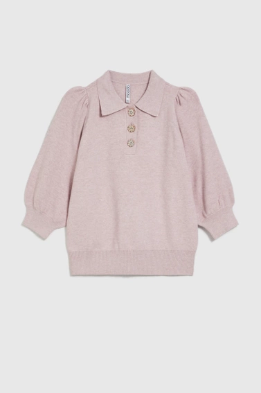 Sweter z krótkimi rękawami i ozdobnymi guzikami różowy 