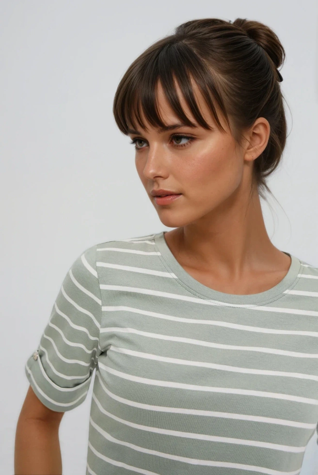 Bawełniana bluzka w paski oliwkowa