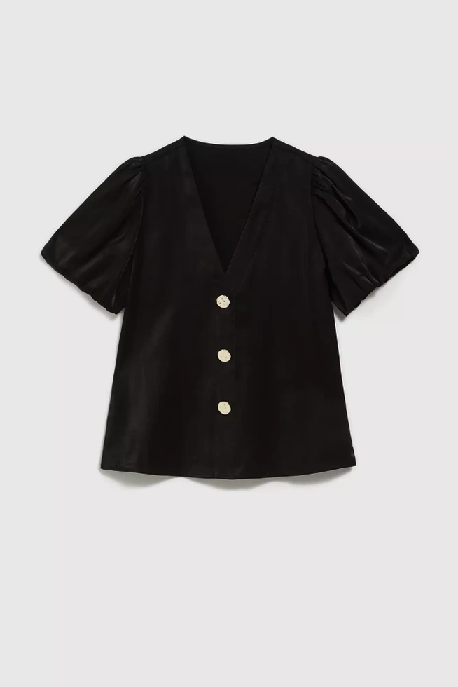 Koszula z bufiastymi rękwami i ozdobnymi guzikami czarna