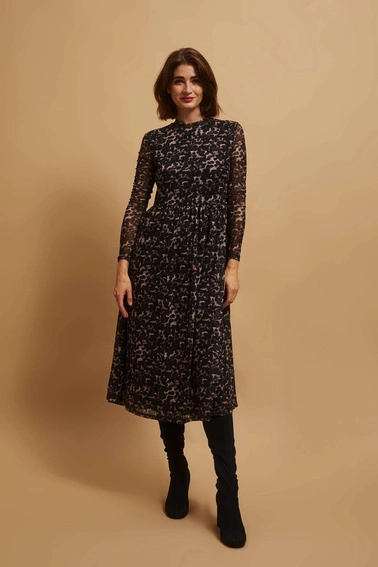 Sukienka midi w panterkę beżowa