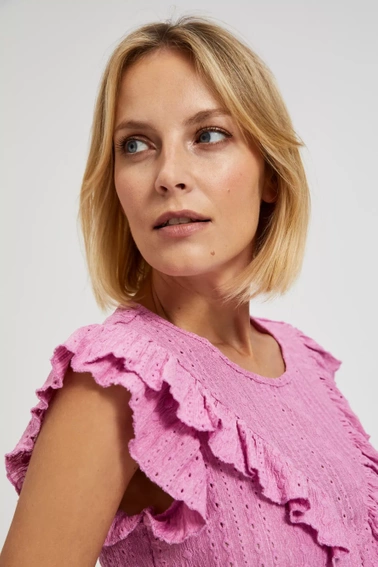Bluzka z falbaną różowa
