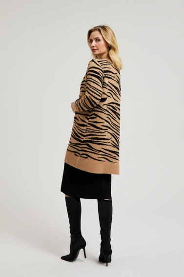 Kardigan z długimi rękwami i zwierzęcym wzorem beżowy 