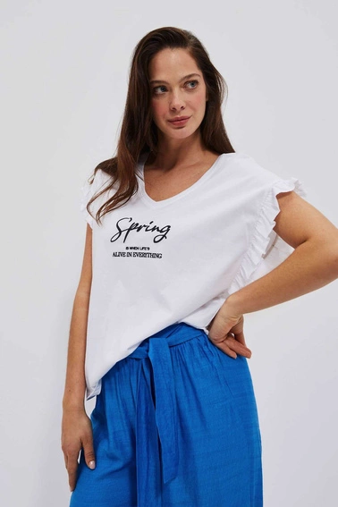 Bluzka z napisem i fablaną na rękawie