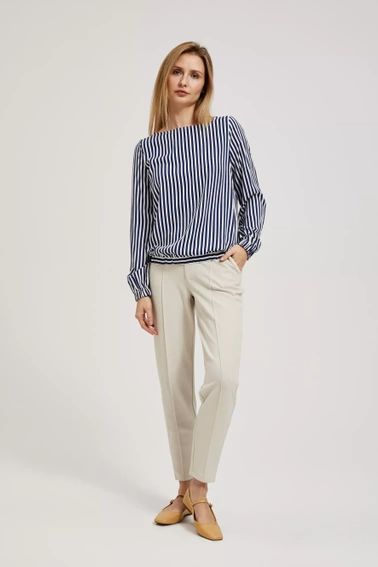 Koszula z okrągłym dekoltem i cienkimi paskami biało-granatowa