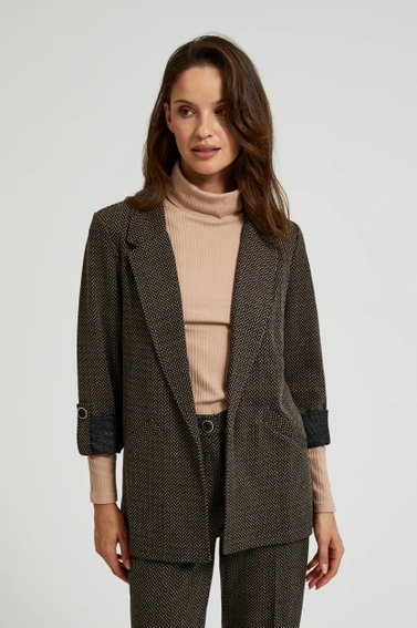 Marynarka ozdobiona metaliczną nitką z podwijanymi rękawami czarna