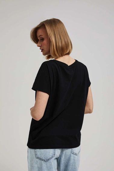 T-shirt z dekoltem w serek z guzikami czarny