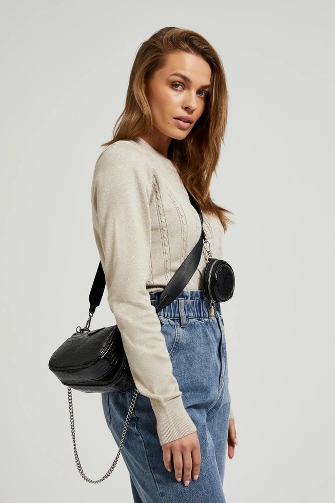 Podwójna torebka z efektem wężowej skóry czarna