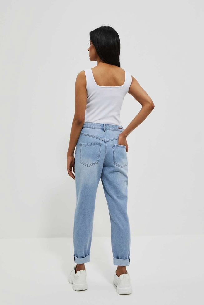 Jeansy mom fit z przetarciami błękitne