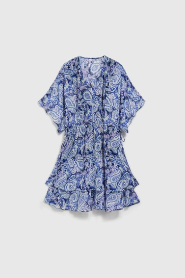 Wzorzysta sukienka przed kolana niebieska
