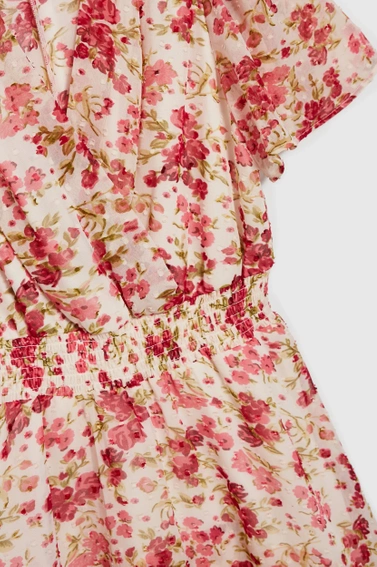 Wiskozowa sukienka w kwiaty różowa