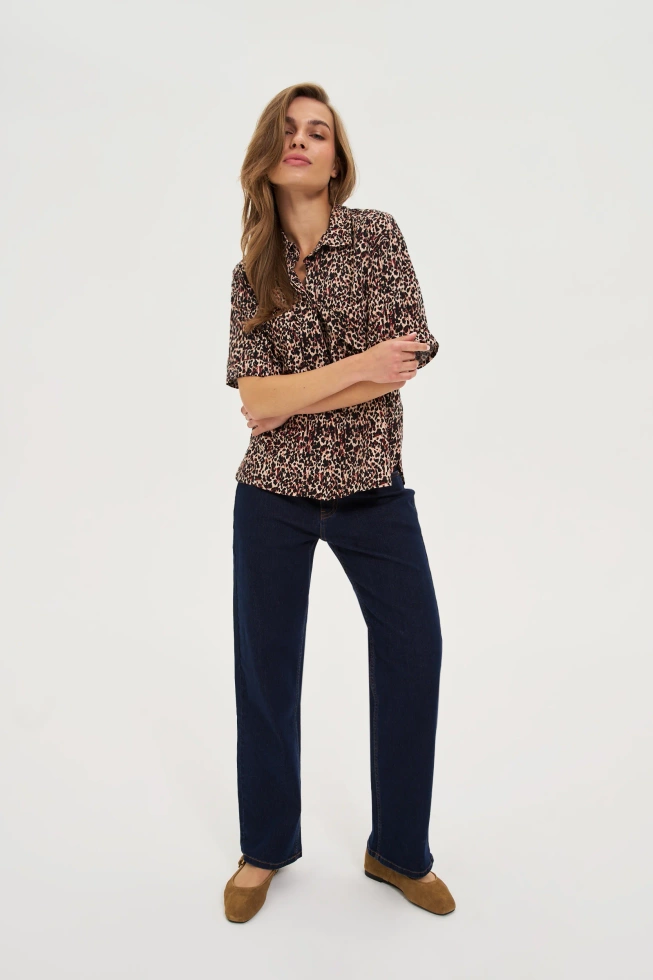 Jeansy z szerokimi nogawkami granatowe