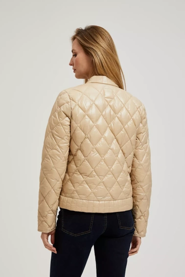 Krótka pikowna kurtka zapinana na napy beżowa