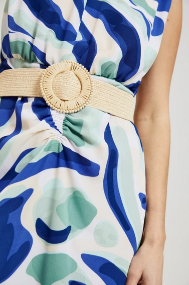 Pleciony pasek z okrągłą klamrą beżowy