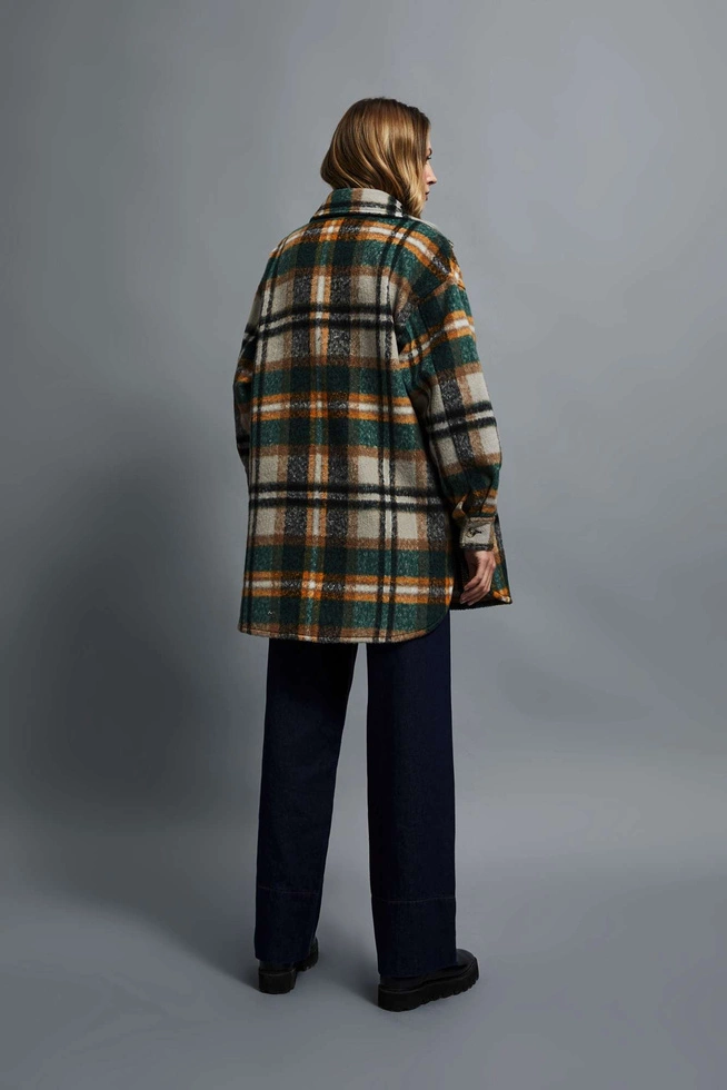 Koszulowa kurtka w kratę ciemnobeżowa