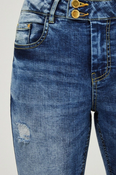 Jeansy rurki medium waist z przetarciami niebieskie