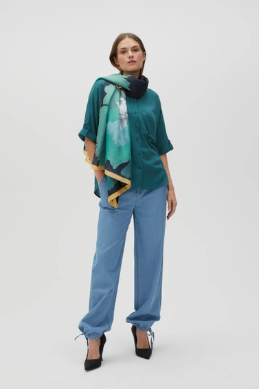 Wiskozowa koszula z podwijanymi rękawami zielona