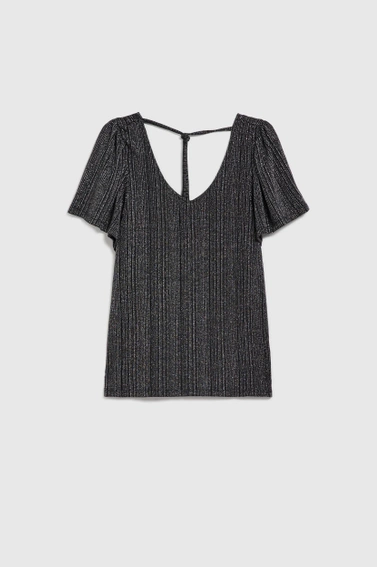 Blyszcząca bluzka z dekoltem w serek czarna