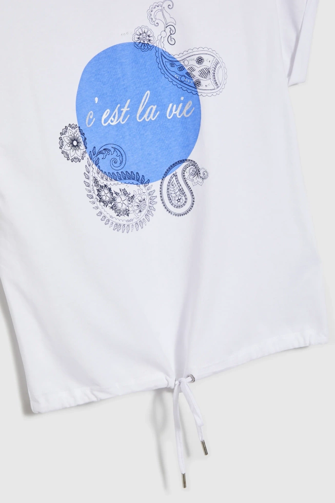 Bawełniana bluzka z nadrukiem biała