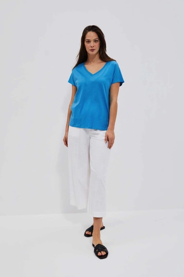 Bawełniana bluzka z dekoltem w serek lazurowa