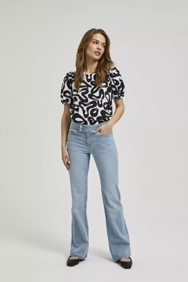 Bluzka z geometrycznym wzorem i bufiastymi rękawami czarno-biała