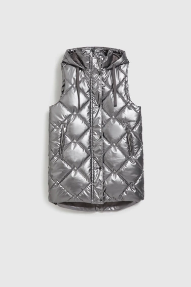 Pikowana kamizelka z kapturem srebrna 
