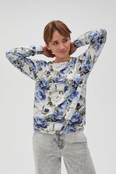 Bluza w kwiaty bez kaptura niebieska