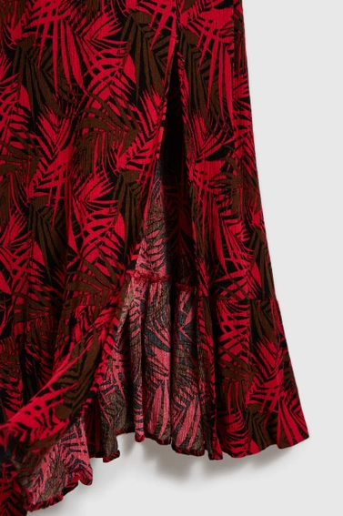 Sukienka z dekoltem w serek i tropikalnym printem czerwona