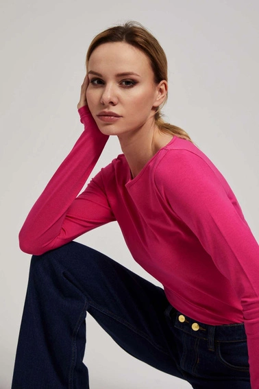 Dopasowana bluzka z długimi rękawami fuksjowa