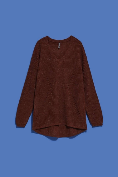 Sweter z metaliczną nitką kasztanowy