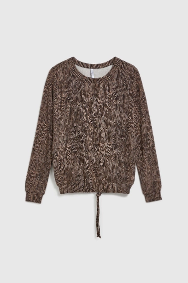 Wzorzysty sweter z wiązaniem w pasie czarny 