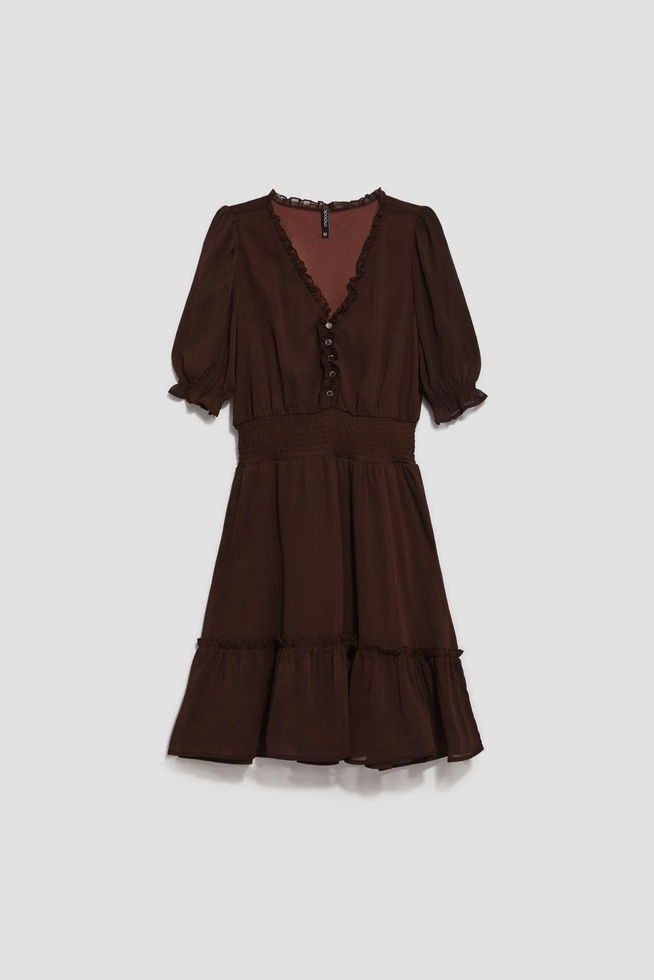 Sukienka z falbaną ciemnobrązowa