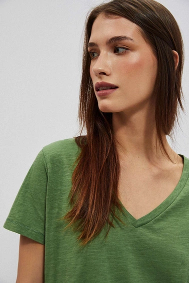 Bawełniana bluzka z dekoltem w serek oliwkowa