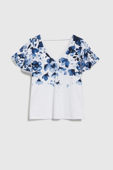 Bawełniana bluzka w kwiaty biała