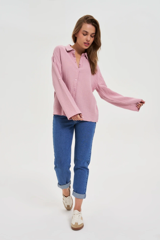 Koszula z bawełnianego muślinu różowa