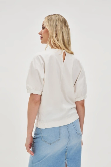Bawełniana bluzka z bufiastymi rękawami biała