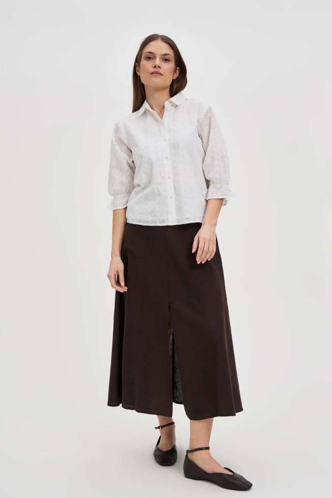 Bawełniana koszula z bufiastymi rękawami biała