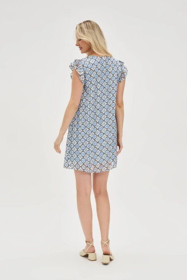Wzorzysta sukienka z wiskozy niebieska