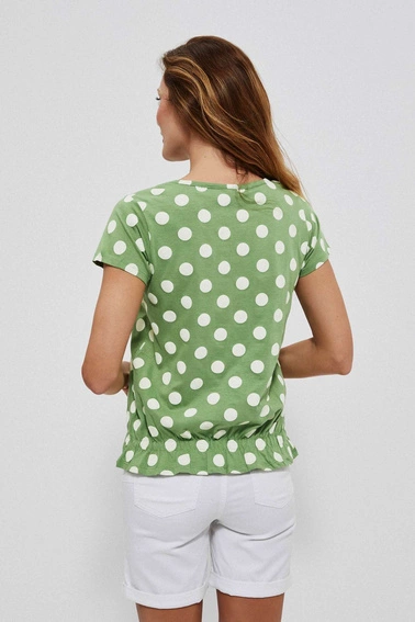 Bluzka w groszki z dekoltem w serek malachitowa