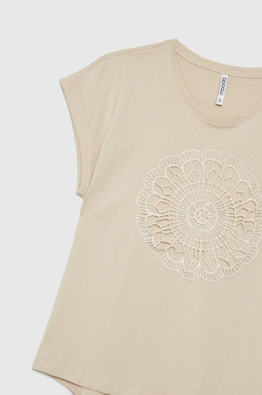 Bawełniana bluzka z aplikacją beżowa