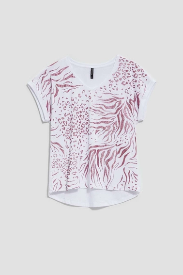 Bawełniana bluzka z błyszczącym nadrukiem biała