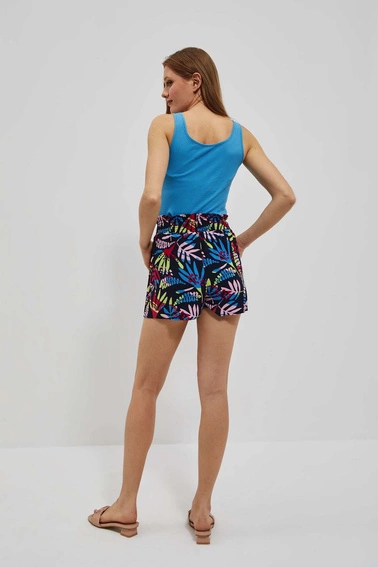 Szorty z nadrukiem i wiązaniem w pasie granatowe