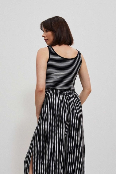 Top w paski z guzikami czarno-biały