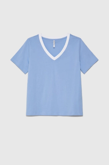 Bluzka z dekoltem w serek błękitna