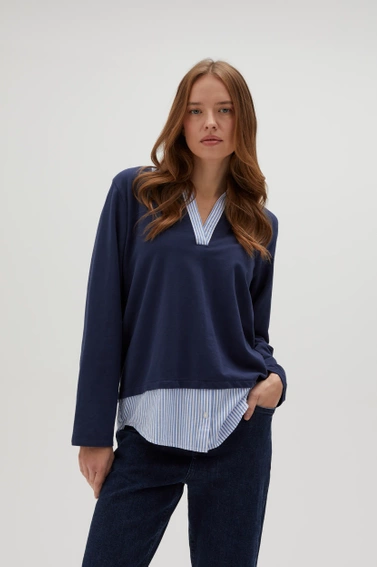 Bluza z kołnierzykiem granatowa