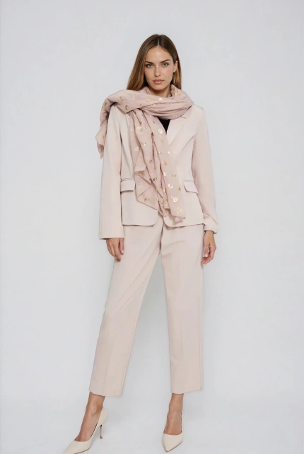 Szal z nadrukiem beżowy