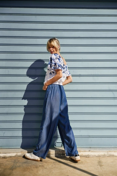 Spodnie lyocell niebieskie