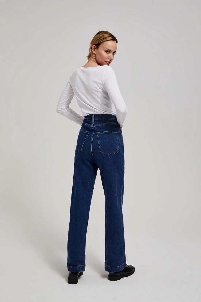 Jeansy wide leg zapinane na podwójne guziki granatowe