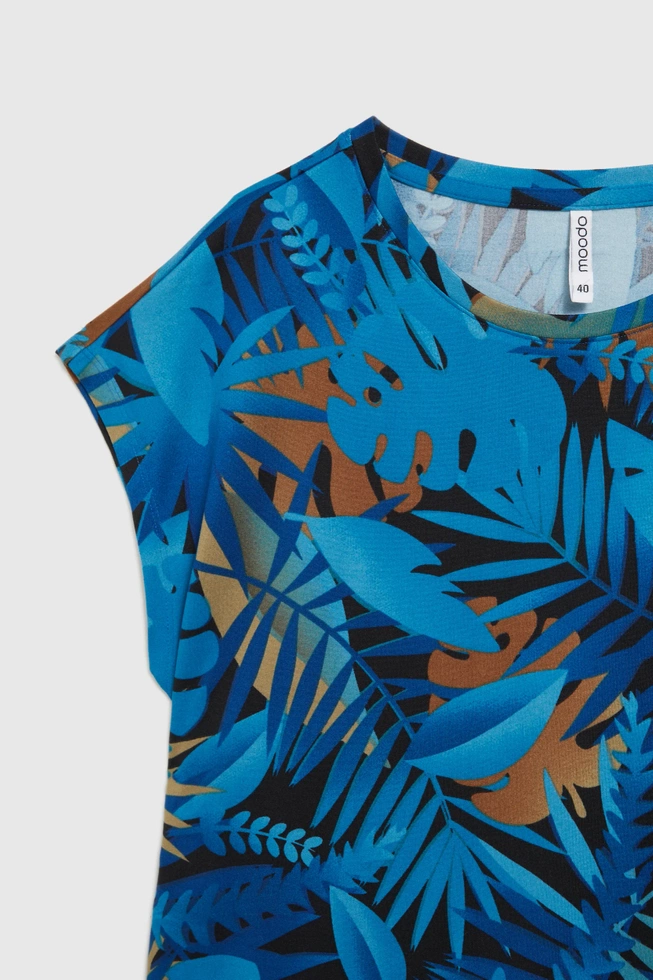 Bluzka z tropiklanym wzorem granatowa